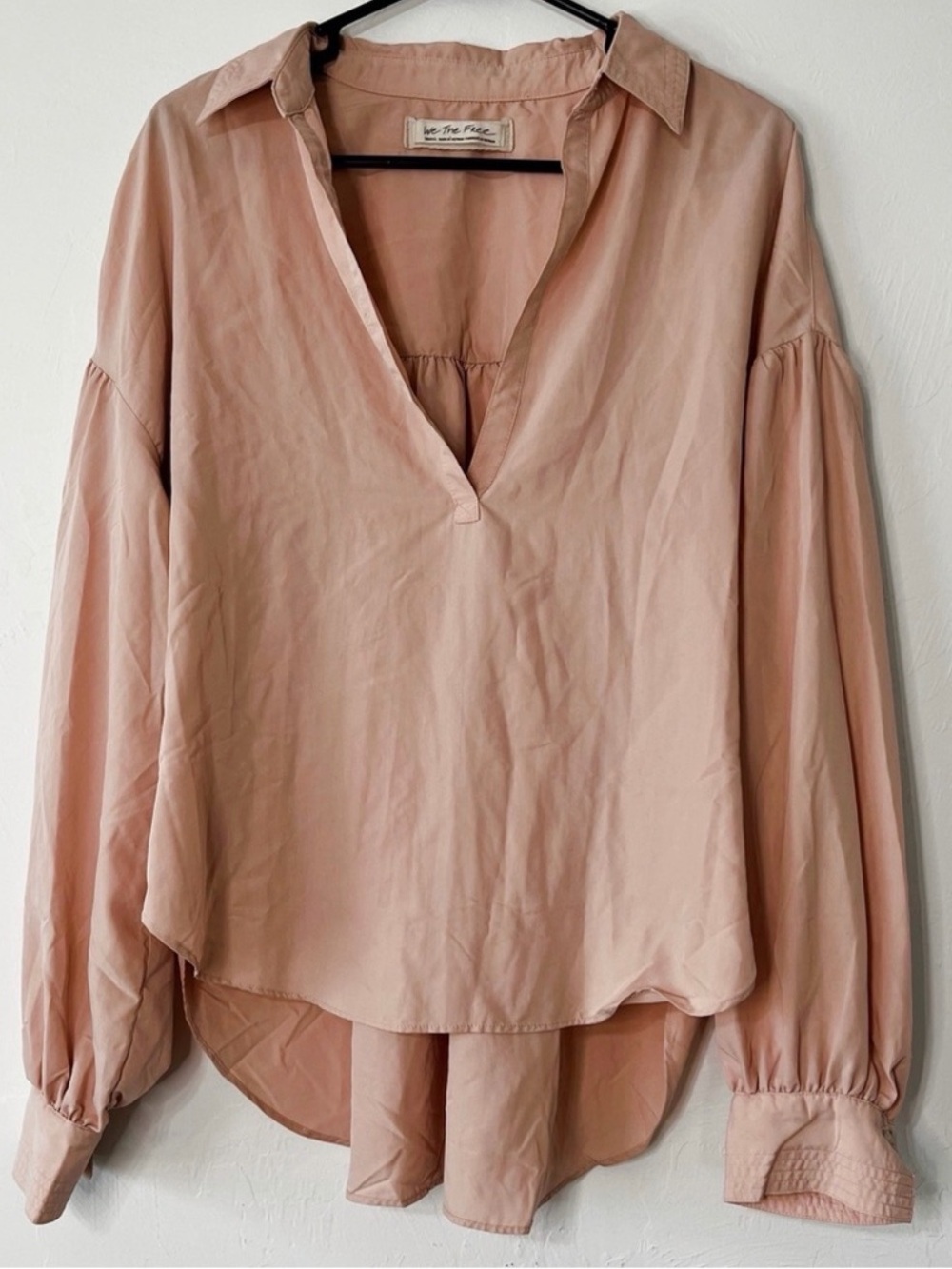 Free People Oversized Light Pink V-Neck Balloon Sleeve Women's Top size S